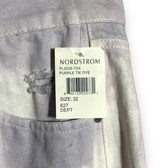 PTCL NWT Chic Lilac and White Tie-dye Denim Distressed Mini Skirt Waist Size 32 - Picture 10 of 16